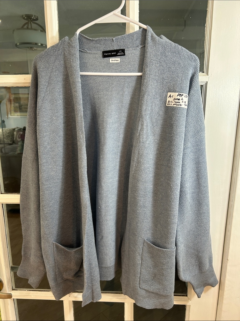 A1. Verve Ami Lightweight Open Cardigan in Dusty Blue